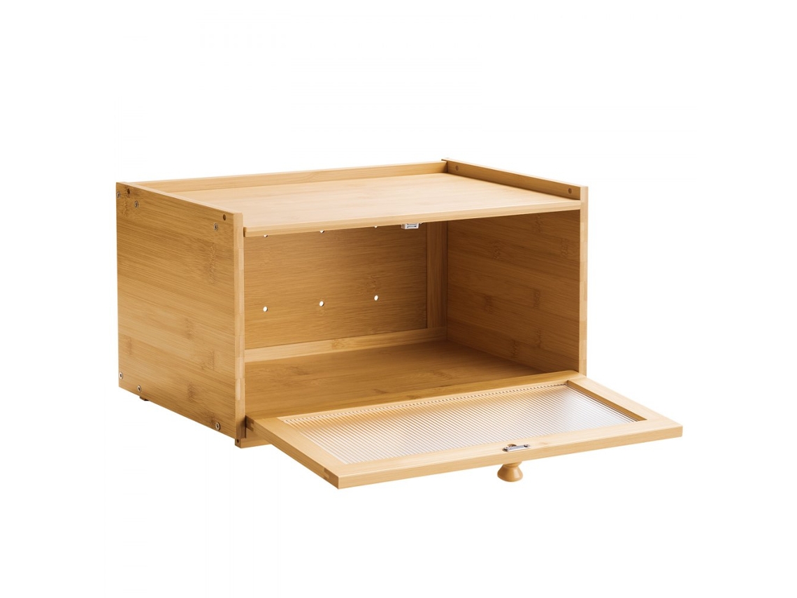 Caixa De Pão Em Bambu Natural Com Porta Acrílica E Design Retangular Para Bancada De Cozinha Tekmaquinas