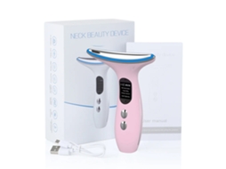 Massageador Ems para Pescoço e Rosto , Luzes Led Tricolores, Vibração Elétrica, Aquecimento e Pressurização, Bateria Incluída. MDUG (rosa)