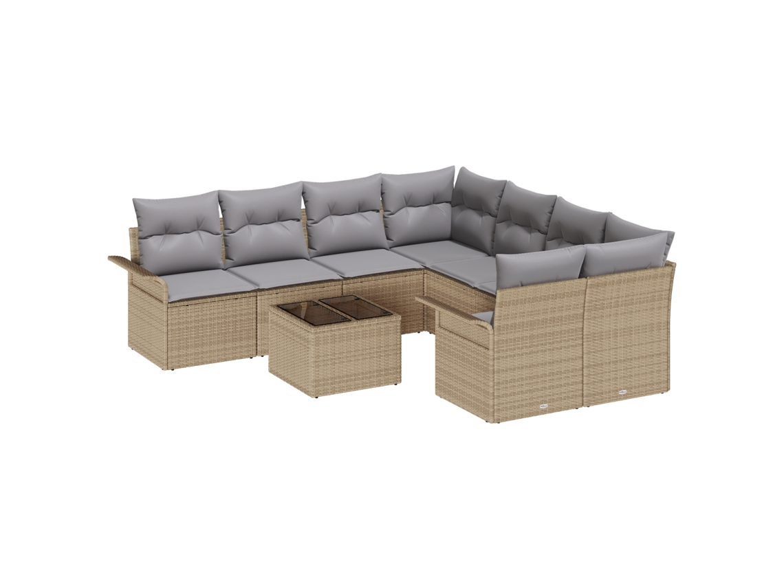 Conjunto 9 Conjunto De Sofá De Jardim Vidaxl Bege Vime Pe (242,5 X 234 X 85 Cm)