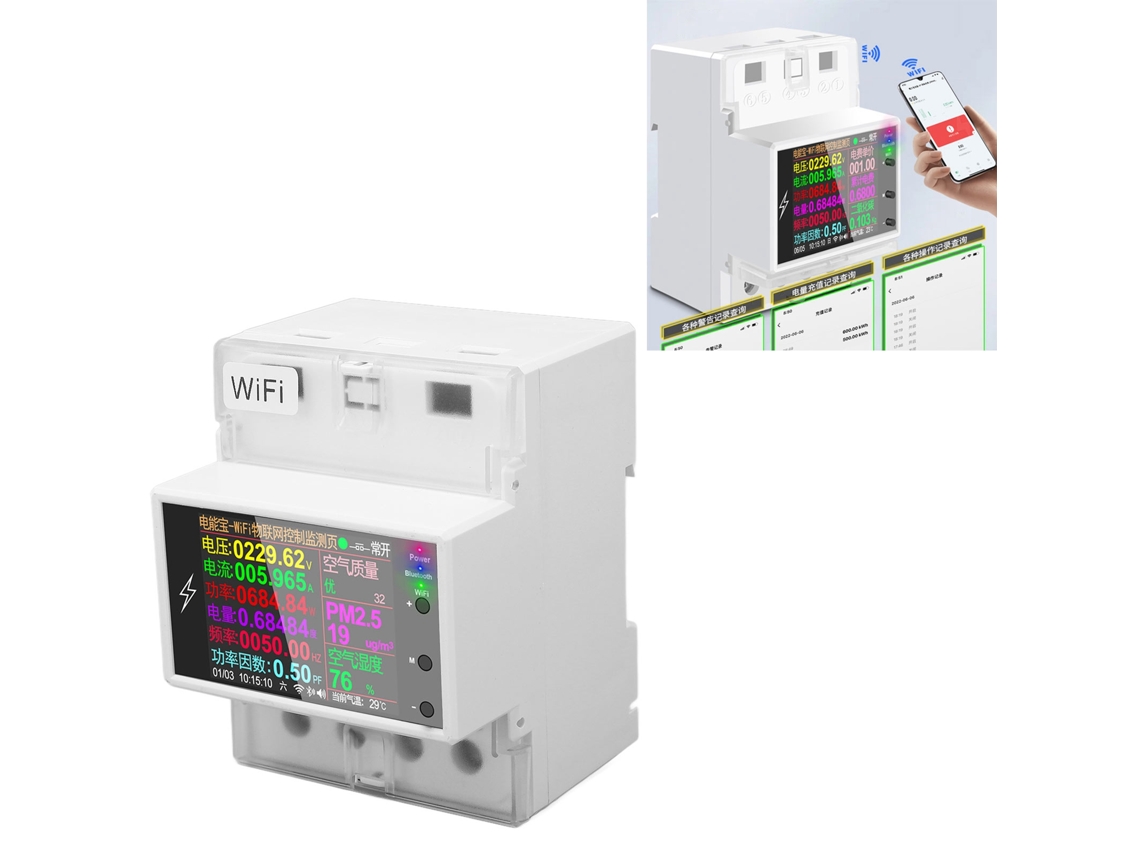 Medidor Inteligente De Energia Elétrica, Compatível Com App Tuya, Ecrã Lcd, Com Ct, Controlo Remoto