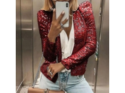 2026 jaqueta Casual para Mulher com Manga Longa, Design de Strass, Abertura Frontal e Tejido Suave de Poliéster e Algodão