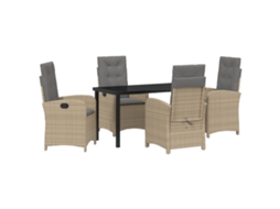 Conjunto 5 De Jantar De Jardim Com Vidaxl E Travesseiros Bege Rattan Pe