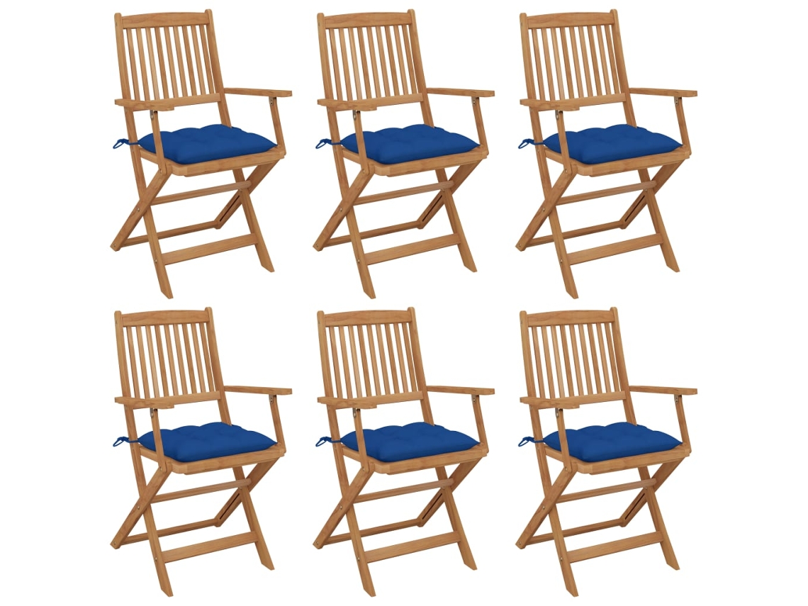 Cadeiras Dobráveis Jardim C/ Almofadões 6 Pcs Acácia Maciça Dkd Home Decor