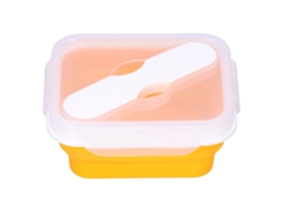Caixa de Lanche Silicone Portátil 600ml com Garfo colher Integrado para Escola e Escritório | S/MARCA
