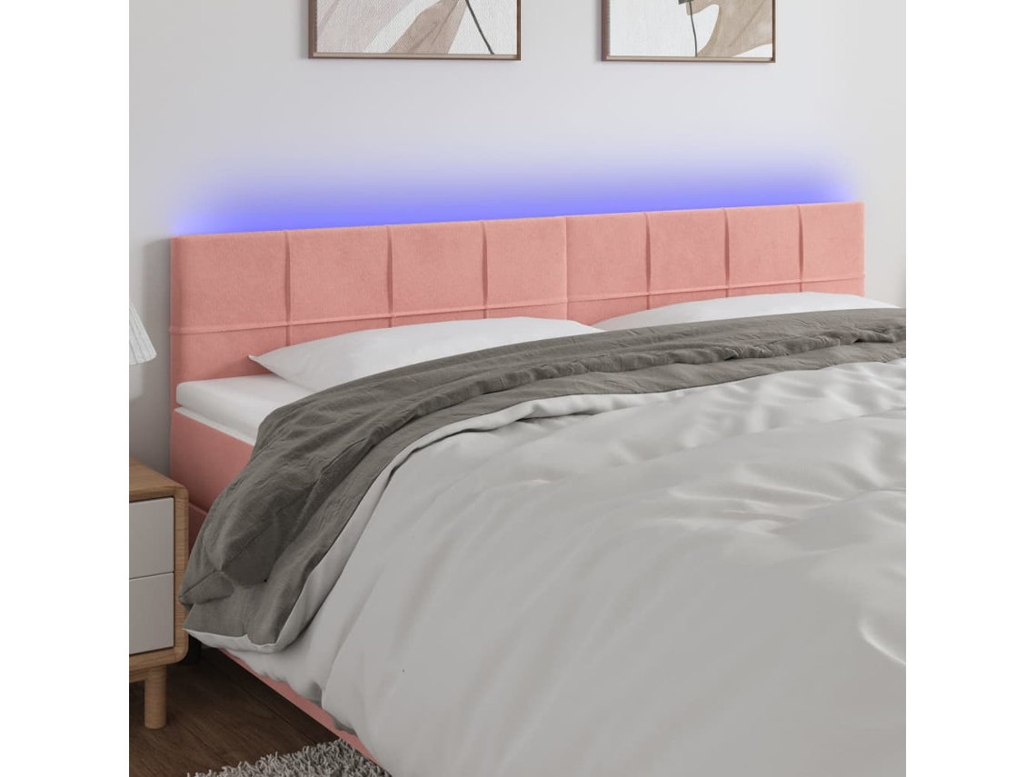 Cabecero con luces LED, terciopelo, 160x5x78/88 cm, rosa