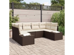 Vidaxl Conjunto de Sofá de Jardim com Almofada 6 Pcs Castanho Vime Pe