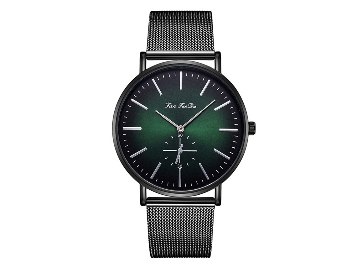 Relógio de Pulso Feminino com Pulseira de Liga Analógico Display Grande Dial Quartzo Preto+verde