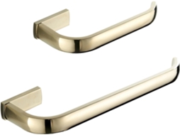 Conjunto De Acessórios Banheiro Em Latão, 2 Peças, Dourado Polido Para Montagem Na Parede, Com Barra De Toalha 29cm E