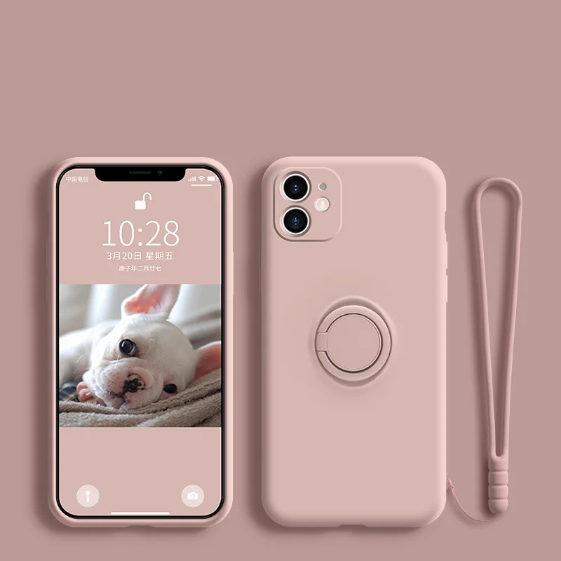 Capa De Celular De Silicone Líquido Com Suporte De Anel Metálico (rosa Nova6se Nova7i)