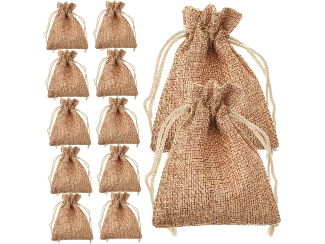 Conjunto de 50 Sacolas Juta Garneck com Cordão, Pequenas para Presentear Joias e Miçangas 9,00 X 7,00 0,30 Cm