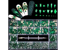 2500 Strass Planos, 12 Tipos, 600 Diamantes 20 Estilos, Cristais 3d com Base Plana para Artesanato Diy, Verde PANOONA