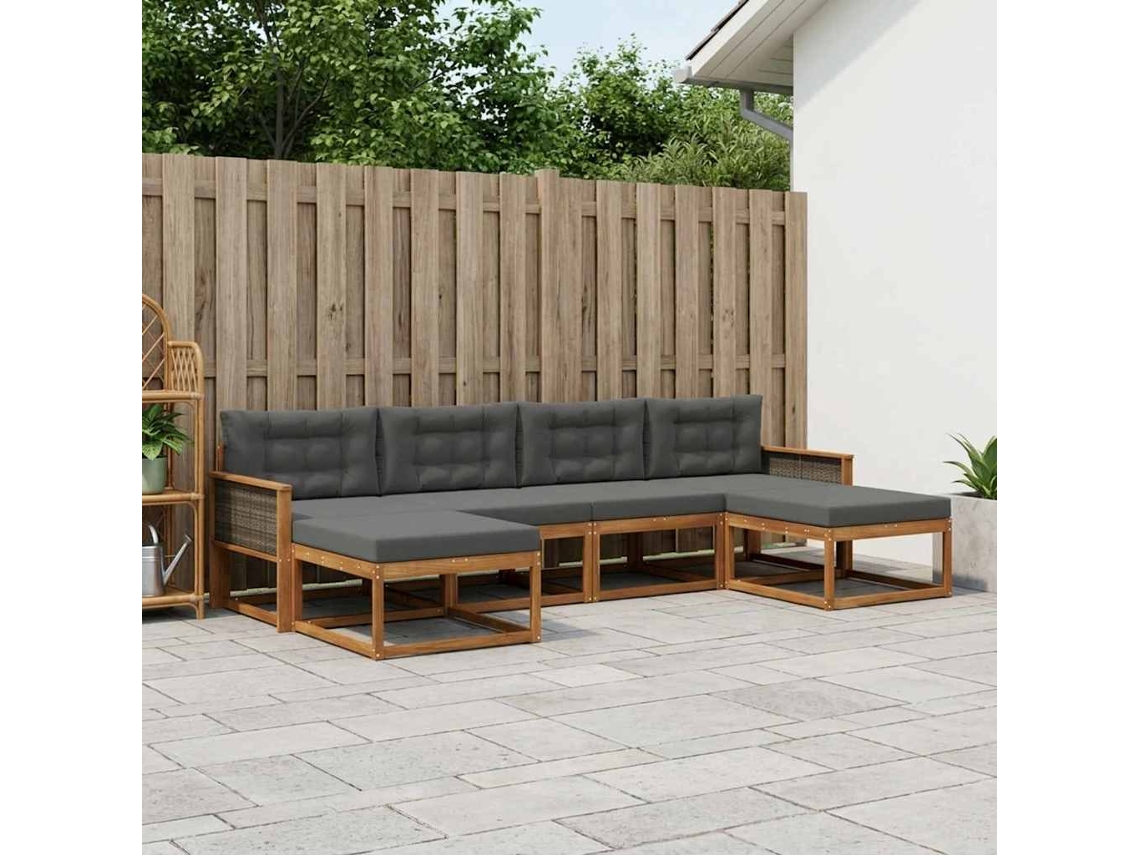 Vidaxl Conjunto De Sofás Para Exterior 6 Unid. Natural E Antracite
