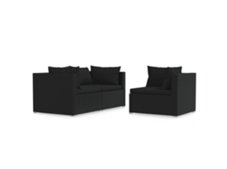 Maison Exclusive - 3 Pcs Conjunto Lounge De Jardim C/ Almofadões Vime Pe Preto