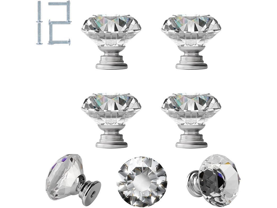 12 Tiradores De Cristal Vintage, Pomos De Armário Em Forma De Diamante, Prata (1-3/16'')