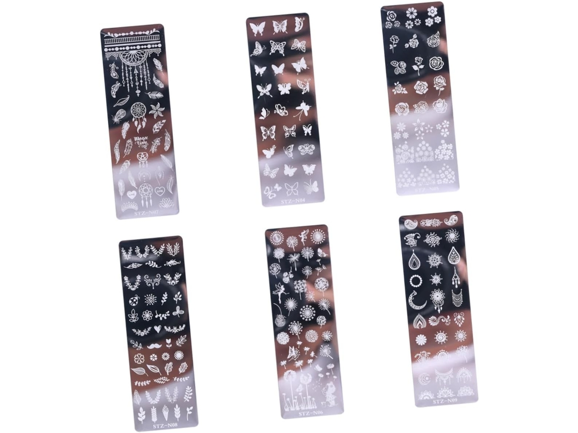 Conjunto De 6 Placas De Aço Inoxidável Para Estampar Unhas Com Motivos Florais E Babados.