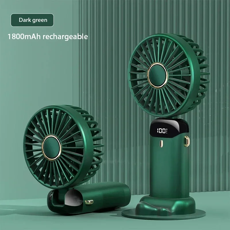 (verde) Mini Ventilador Portátil Dobrável, 5 Velocidades De Vento, Carregamento Usb, Bateria De 1800mah.