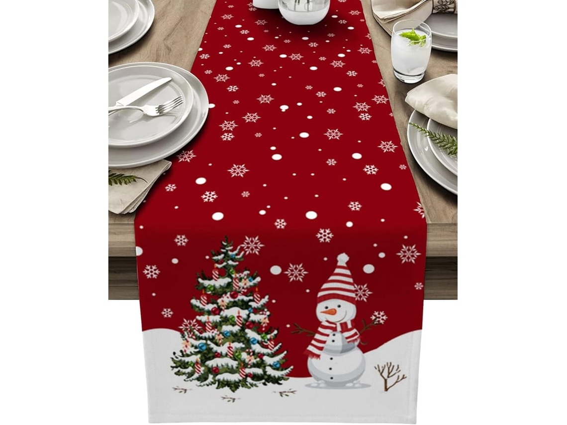 Caminho De Mesa De Natal Boneco De Neve Floco De Neve Árvore De Natal 70 Polegadas De Comprimento 13x70 Polegadas