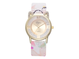 Relógio de Quartzo Feminino com Pulseira de Couro Pu e Mostrador de Gatinho Adorable com Strass