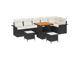 Conjunto 9 Sofá De Jardim Vidaxl Preto Vime Pe (80 X 80 X 71 Cm)
