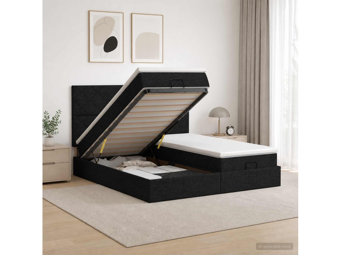 Vidaxl Cama Ottoman Com Colchão Com Cabeceira 2 Unid. Preto Tecido