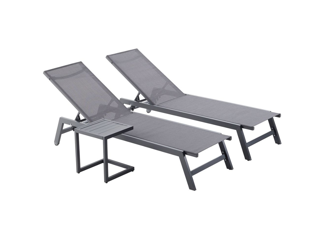 Prato Conjunto De 2 Espreguiçadeiras E Mesa De Apoio Cinzento E Preto