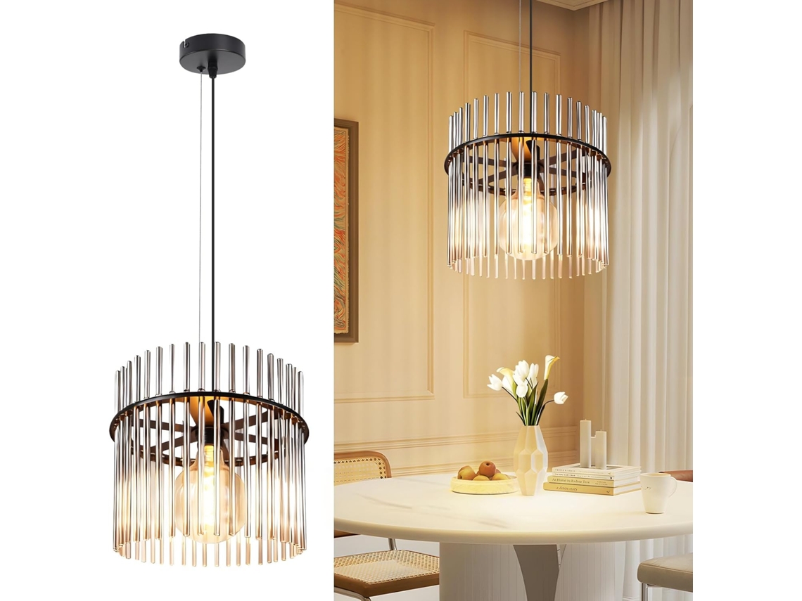 Lustre NETTLIFE Preto Retro, Luminária Suspensa Vidro com Tomada E27, 1 Luz Ø30cm para Mesa Jantar (sem Lâmpada)