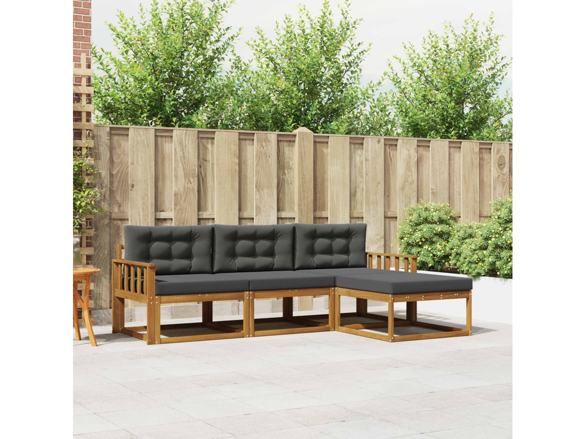 Vidaxl Conjunto De Sofás Para Exterior 4 Unid. Natural E Antracite