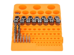 Kit de pinças Laxiscreed ER20 para gravação e corte CNC com mandris compatíveis.