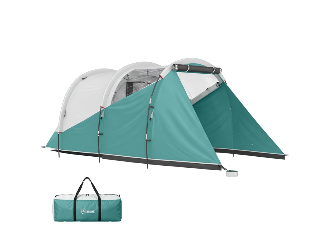 Tenda Da Campeggio 3 Posti Impermeabile A Tunnel Con Borsa Di Trasporto, 460x260x190 Cm, Verde