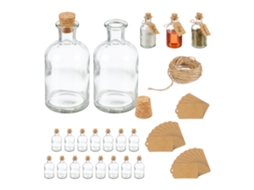 Conjunto De 20 Frascos Decorativos Relaxdays, Vidro Com Rolha, 125 Ml, Frascos Para Decoração, Transparente/natural