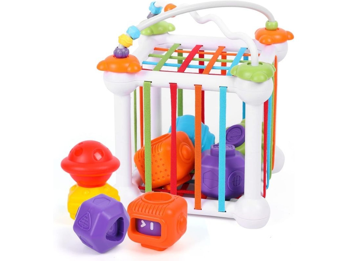 2026 brinquedos Montessori Bblike Cubo de Atividades, Quebra cabeça de Formas Colorido e 6 Peças para Bebês de 1 Ano