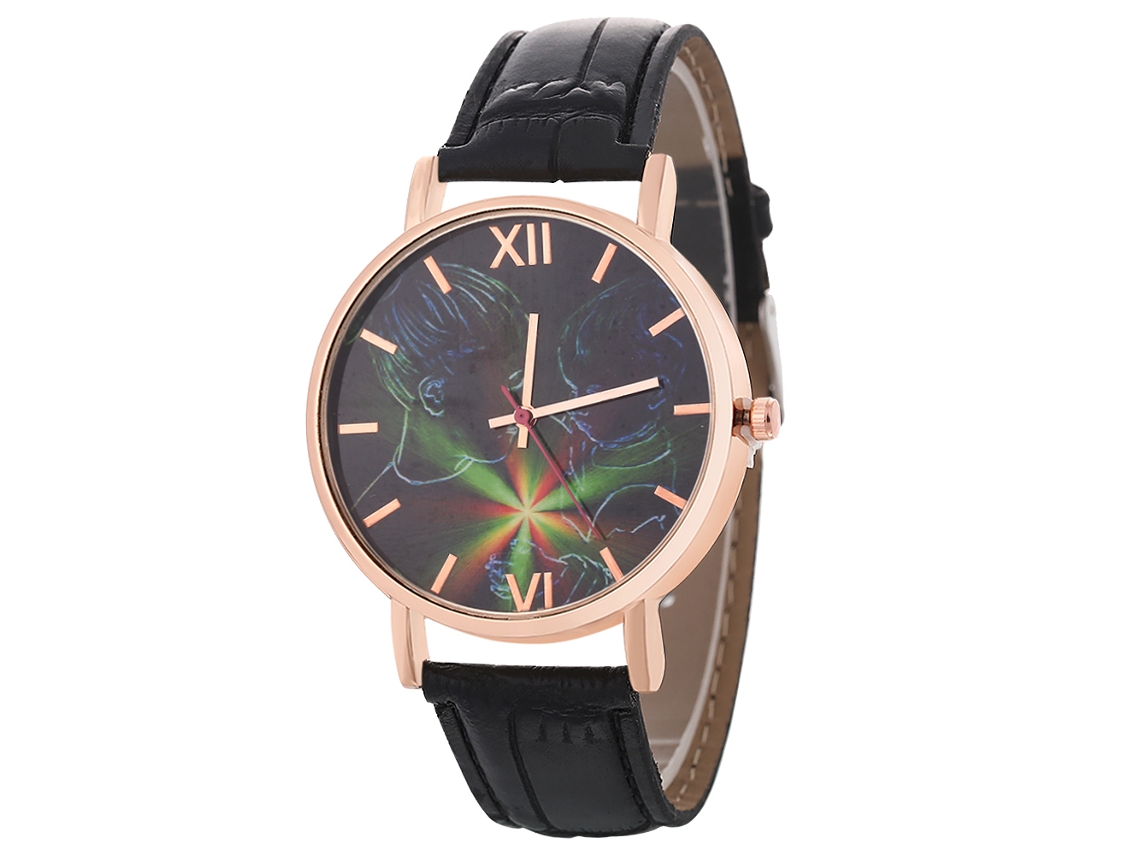 Relógio de Pulso de Quartzo com Pulseira de Couro Pu Estilo Simples Unissex (preto)