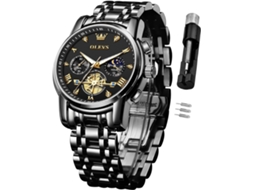 Lurelia Relógio Cronógrafo Masculino, Movimento De Quartzo, Data/calendário, Detalhes Com Strass, Aço Inoxidável, Abs, Preto