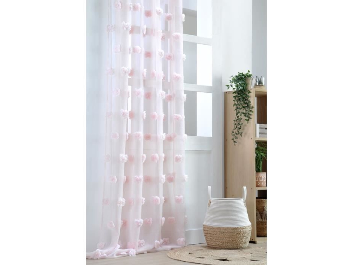 Cortina Chique com Pompons Rosa Claro 140X260 Cm LOVELY CASA