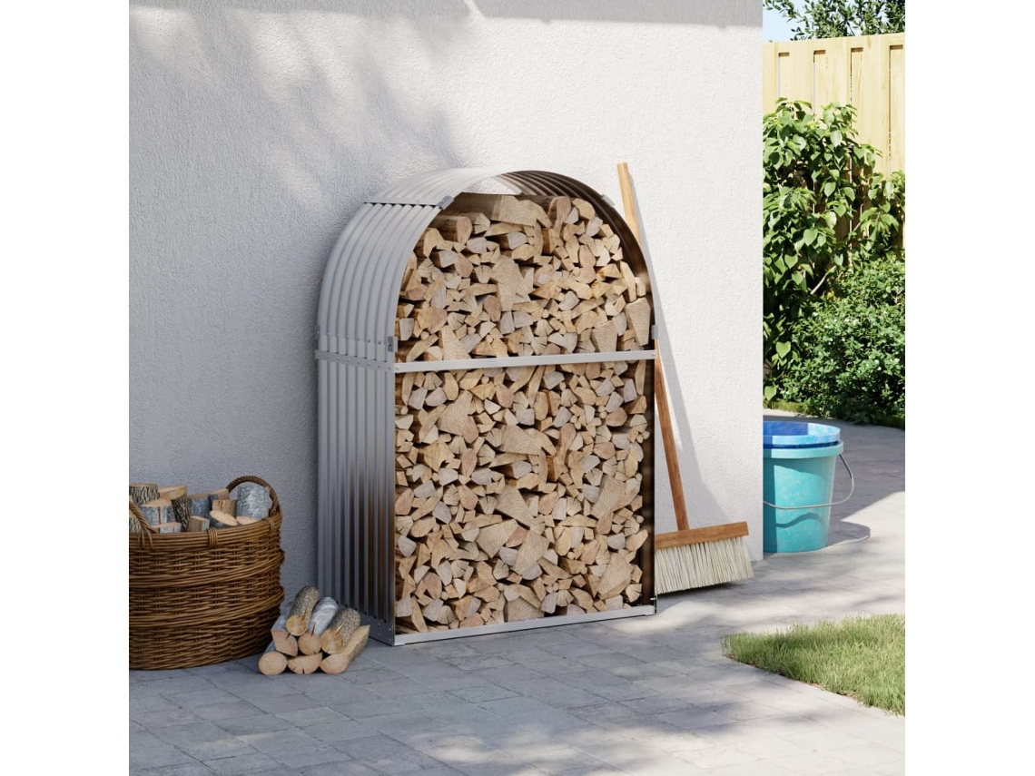 Vidaxl Suporte De Lenha 80x45x120 Cm Aço Galvanizado Prateado