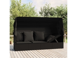 Vidaxl Sofá Lounge De Exterior C/ Toldo E Almofadões Vime Pe Preto