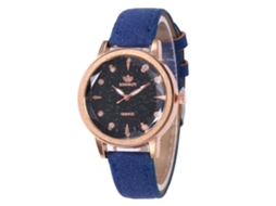 Relógio feminino casual de couro com movimento de quartzo, modelo L10 azul.