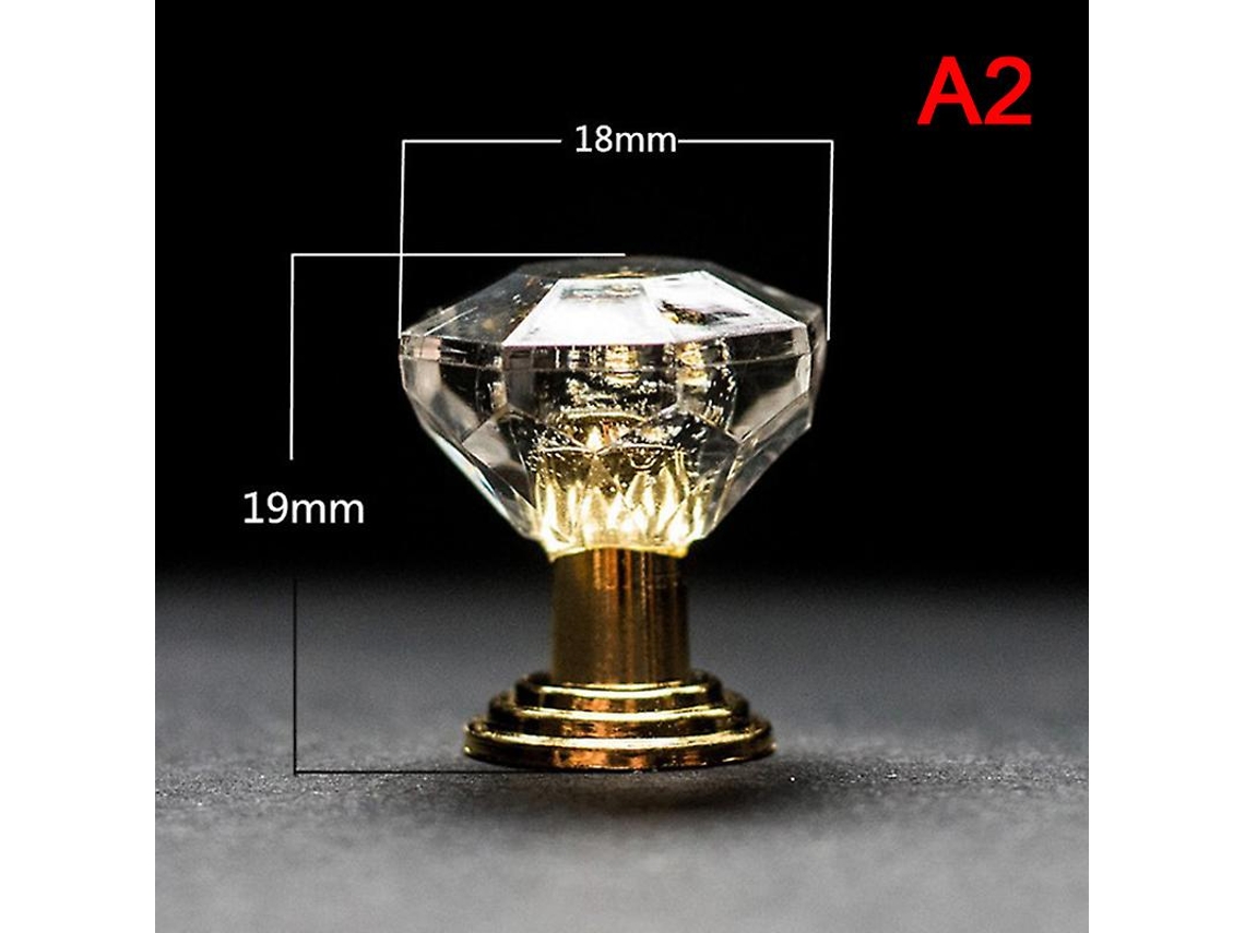 10 Manejos de Cristal Acrílico para Armários, Gavetas e Portas, Base de Zinco Fundido, Transparente com Base Amarela, Diâmetro 18mm Oro
