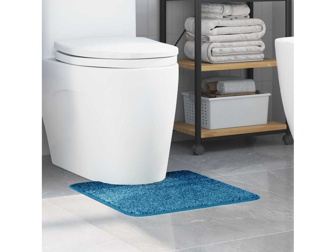 Vidaxl Tapete Antiderrapante Para Banheiro Com Corte Para O Vaso Azul