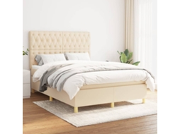 Vidaxl Cama Com Molas/colchão 140x190 Cm Tecido Cor Creme