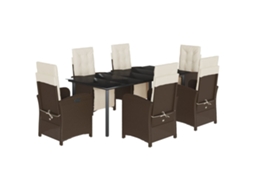 Conjunto de 7 Jantar para Jardim com Almofadões Vime Pe Castanho MAISON EXCLUSIVE