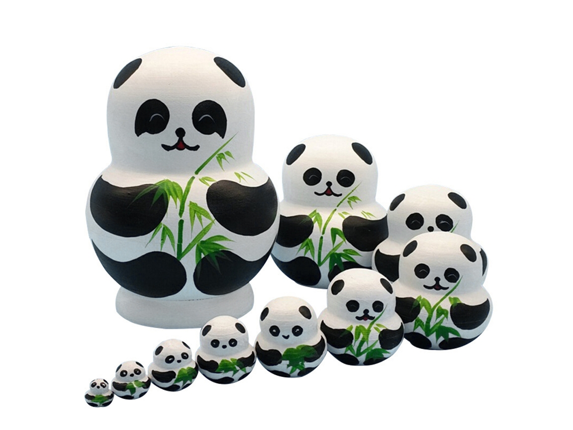 Bj-10 Peças/conjunto Bonecas Russas De Panda Pintadas Em Madeira Nesting Dolls Presentes De Natal