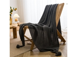 Mantas de Estilo Nórdico para Cama e Sofá Colcha Malha Grossa com Pompom Manta Cor Sólida Relevo, Macio, Quent