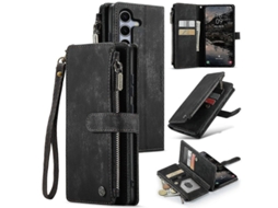 Yuru capa Carteira de Couro com Zíper Caseme C30 com Slot de Cartões para Samsung Galaxy S25 5g Preto