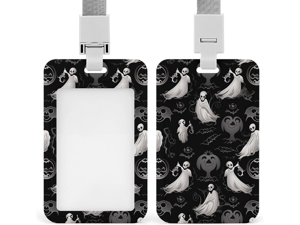 Porta Crachá com design gótico de Halloween, com cordão e cartões de proteção à prova d'água, mesa ideal