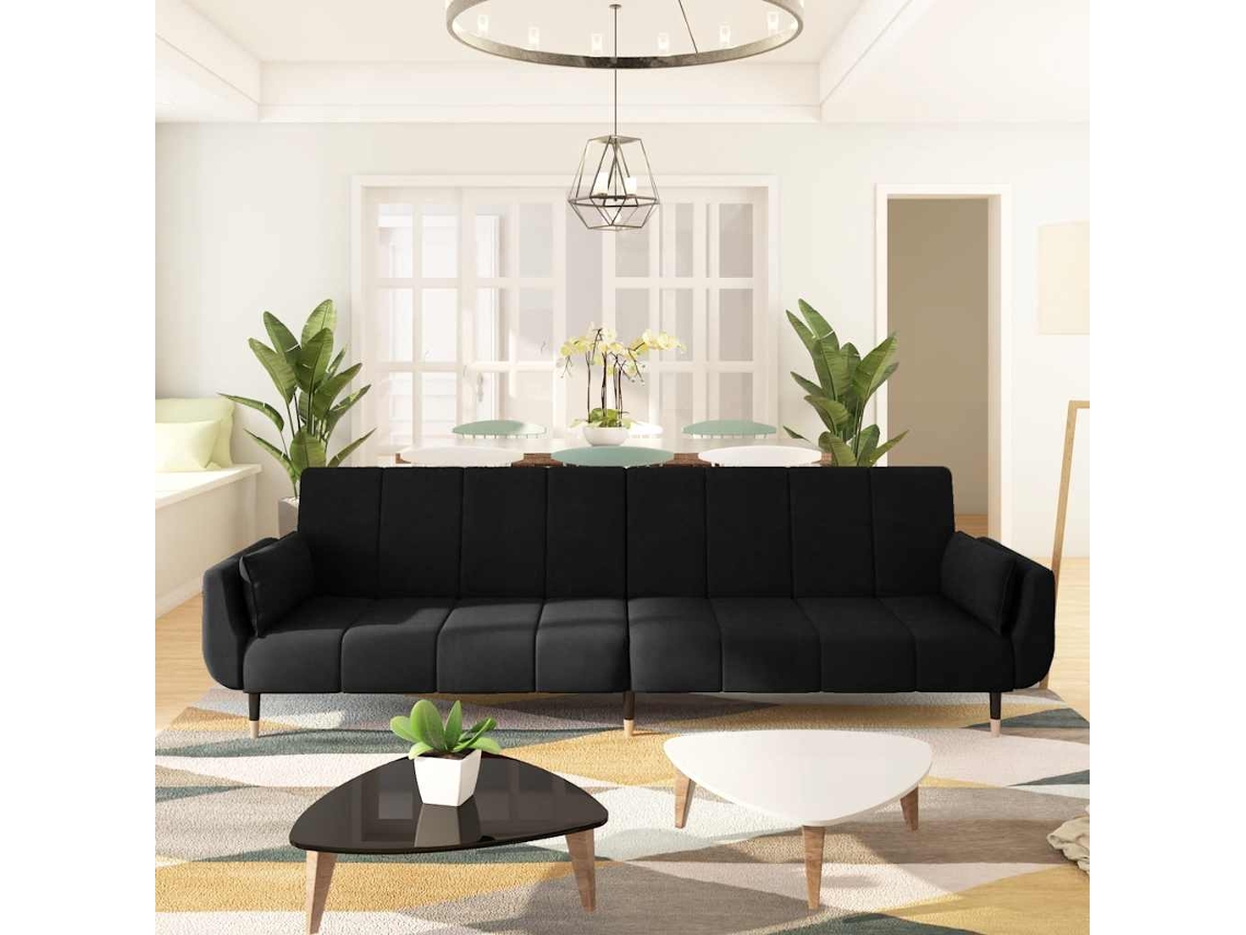 Vidaxl Sofá-cama 2 Lugares Com Duas Almofadas Veludo Preto