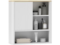 Armário de Parede para Casa de Banho com Porta Deslizante 5 Compartimentos e Prateleiras Ajustáveis 60x20x62 Cm Branco Ge