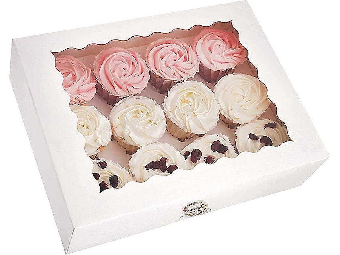 Caixas Para Cupcakes Com 12 Compartimentos E Visor, Pacote Com 10 Unidades Da Heilwiy Caixa De Papel Kraft Para Cupcakes Hengjian