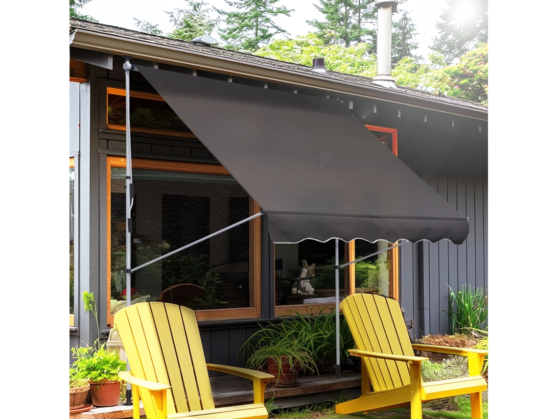 Toldo Articulado Com Braço Articulado, Fixação Por Grampo, Altura Ajustável, 200x150cm, Alumínio Cinza, Para Varanda E Terraço.