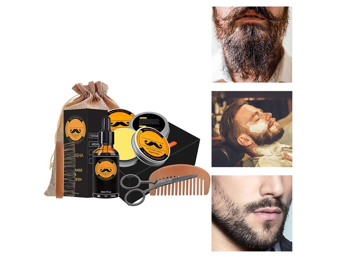 Kit De Crecimiento De Barba Com Soro, Bálsamo, Pente E Tesouras Para Cuidado De Barba Presente Para Homens